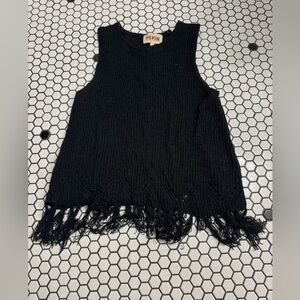 Pepin Black Fringe Knit sleeveless Top size small